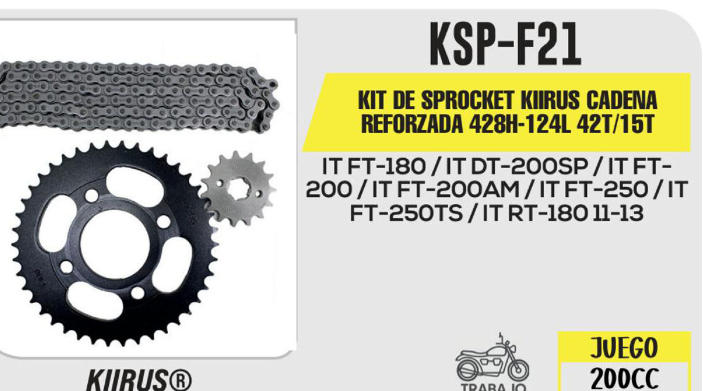 KIT DE SPROCKET CADENA REFORZADA 428H-124L SPROCKET 42T/15T