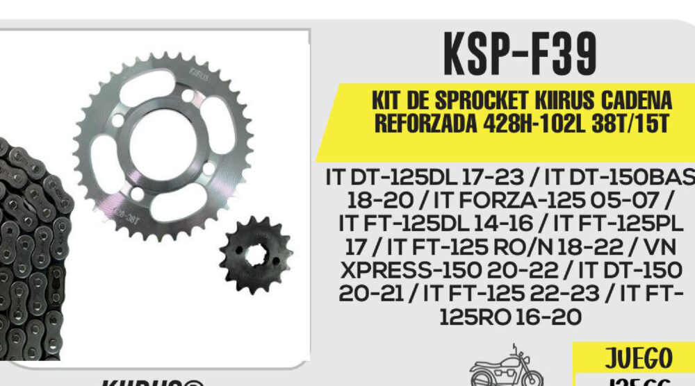 KIT DE SPROCKET CADENA REFORZADA 428H-102L SPROCKET 38T/15T