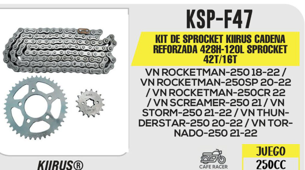 KIT DE SPROCKET CADENA REFORZADA 428H-120L 42T/16T