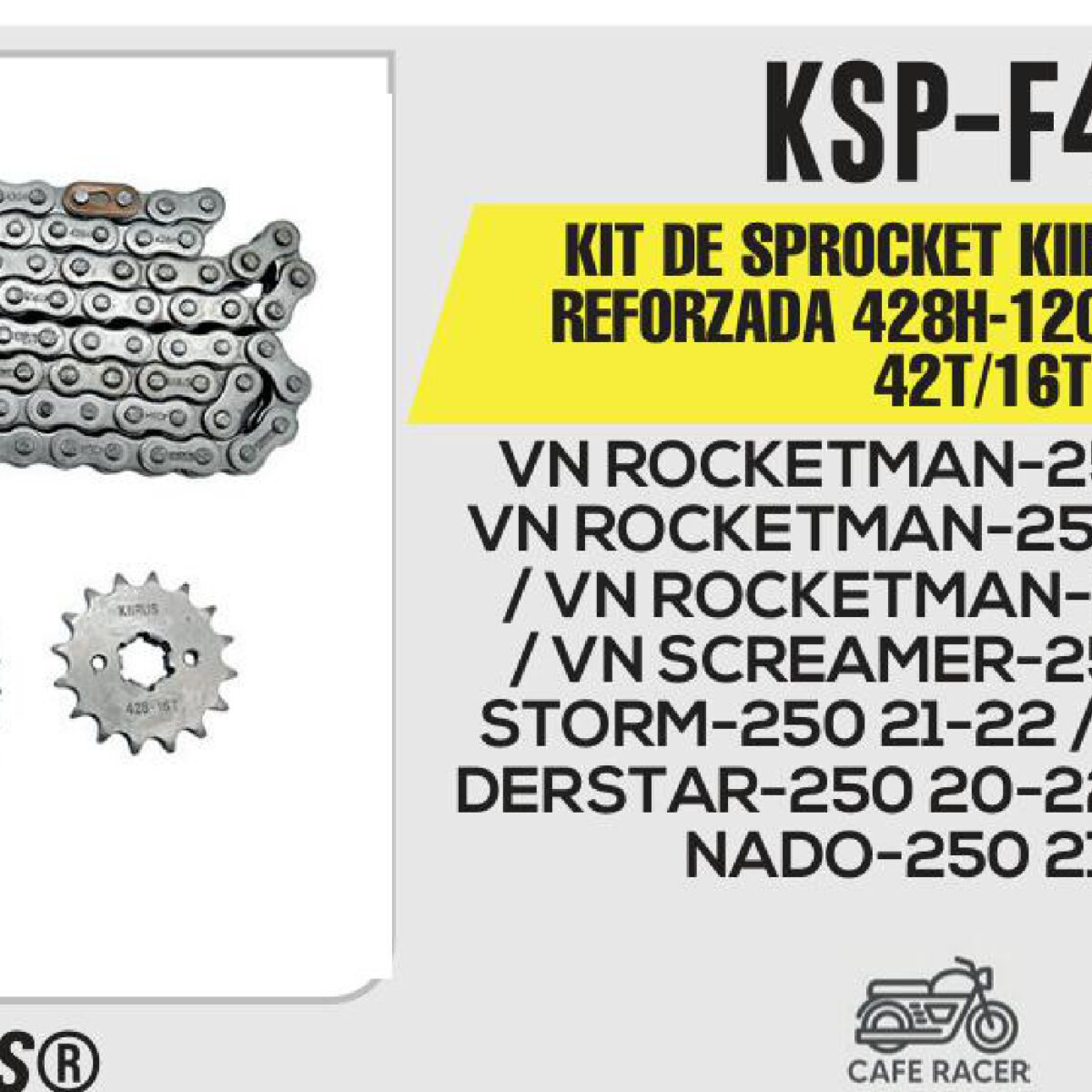 KIT DE SPROCKET CADENA REFORZADA 428H-120L 42T/16T