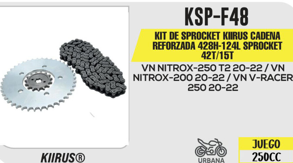 KIT DE SPROCKET CADENA REFORZADA 428H-124L 42T/15T