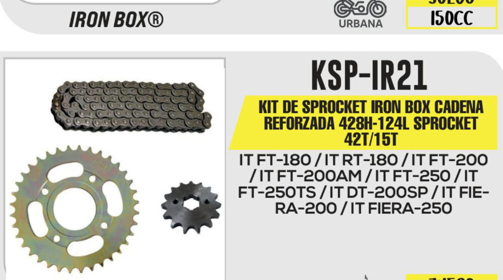 KIT DE SPROCKET CADENA REFORZADA 428H-124L SPROCKET 42T/15T