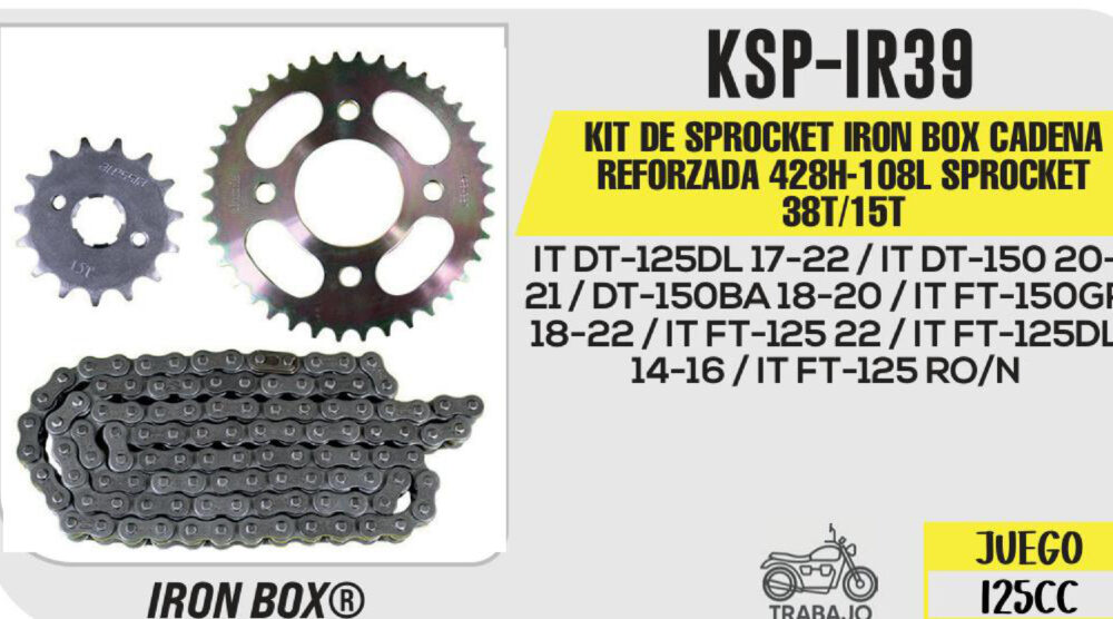 KIT DE SPROCKET CADENA REFORZADA 428H-108L SPROCKET 38/ 15T