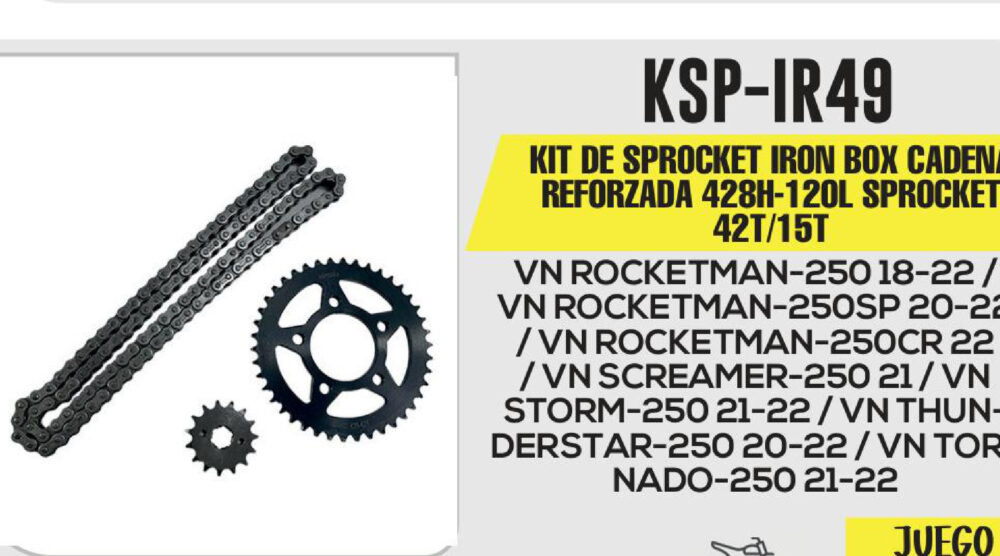 KIT DE SPROCKET CADENA REFORZADA 428H-120L SPROCKET 42T/16T