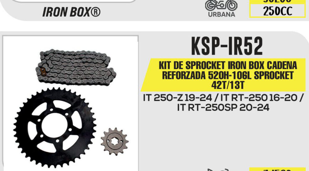 KIT DE SPROCKET IRON BOX  CADENA REFORZADA 520H-106L SPROCKET 42T/13T
