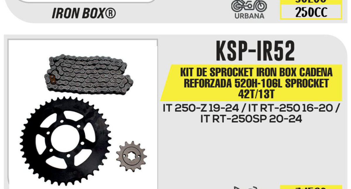 KIT DE SPROCKET IRON BOX  CADENA REFORZADA 520H-106L SPROCKET 42T/13T