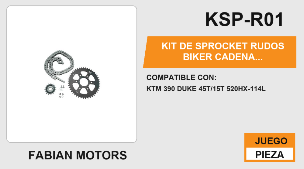 KIT DE SPROCKET RUDOS BIKER CADENA REFORZADA 520HX-114L  SPROCKET 45T/15T