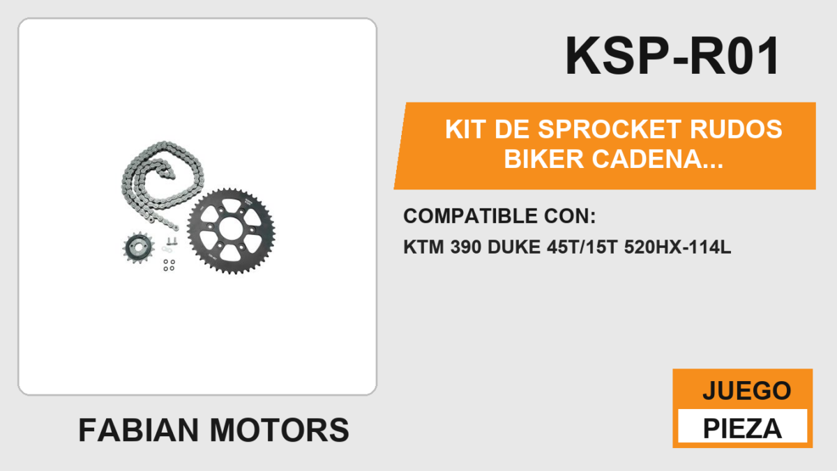 KIT DE SPROCKET RUDOS BIKER CADENA REFORZADA 520HX-114L  SPROCKET 45T/15T