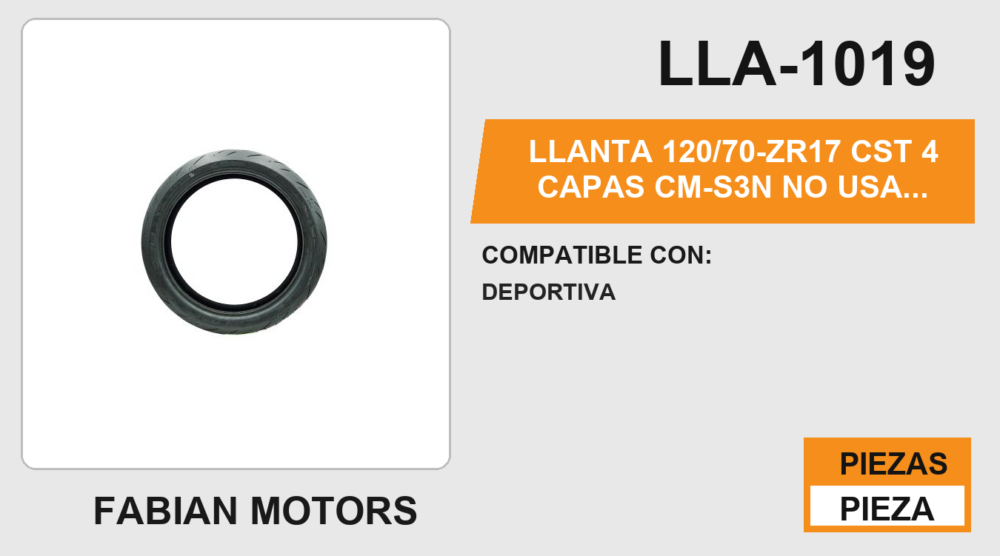 120/70-ZR17 CST 4 CAPAS CM-S3N NO USA CAMARA (TL)