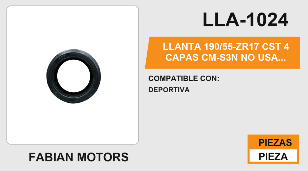 190/55-ZR17 CST 4 CAPAS CM-S3N NO USA CAMARA (TL)