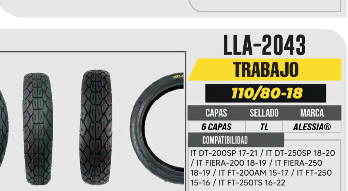 110/80-18 6 CAPAS P224 TRABAJO SIN CAMARA (TL)