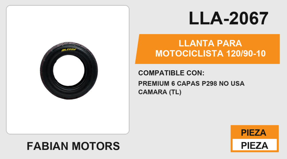 120/90-10 6 CAPAS P298 NO USA CAMARA (TL)