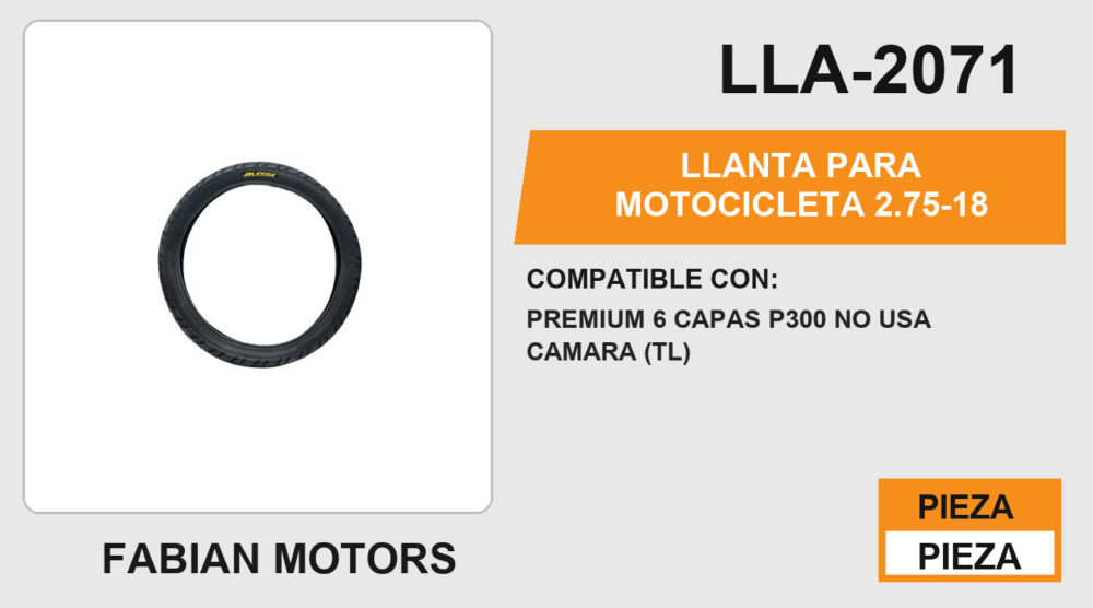 2.75-18 6 CAPAS P3.00 NO USA CAMARA (TL)