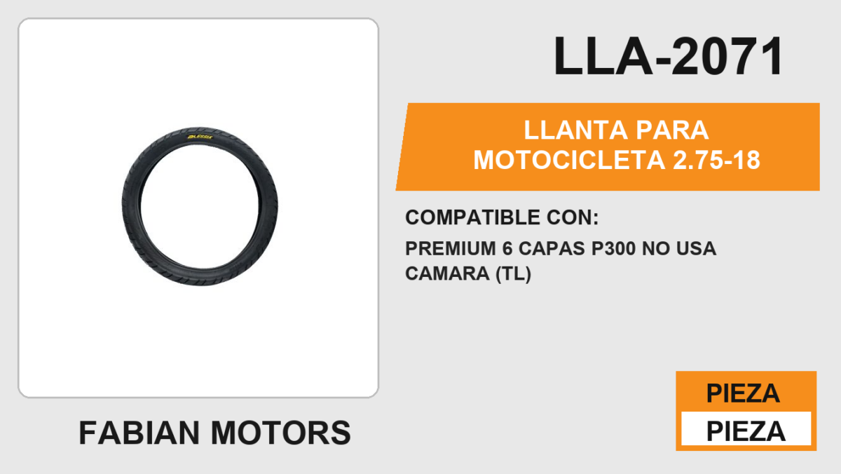 2.75-18 6 CAPAS P3.00 NO USA CAMARA (TL)