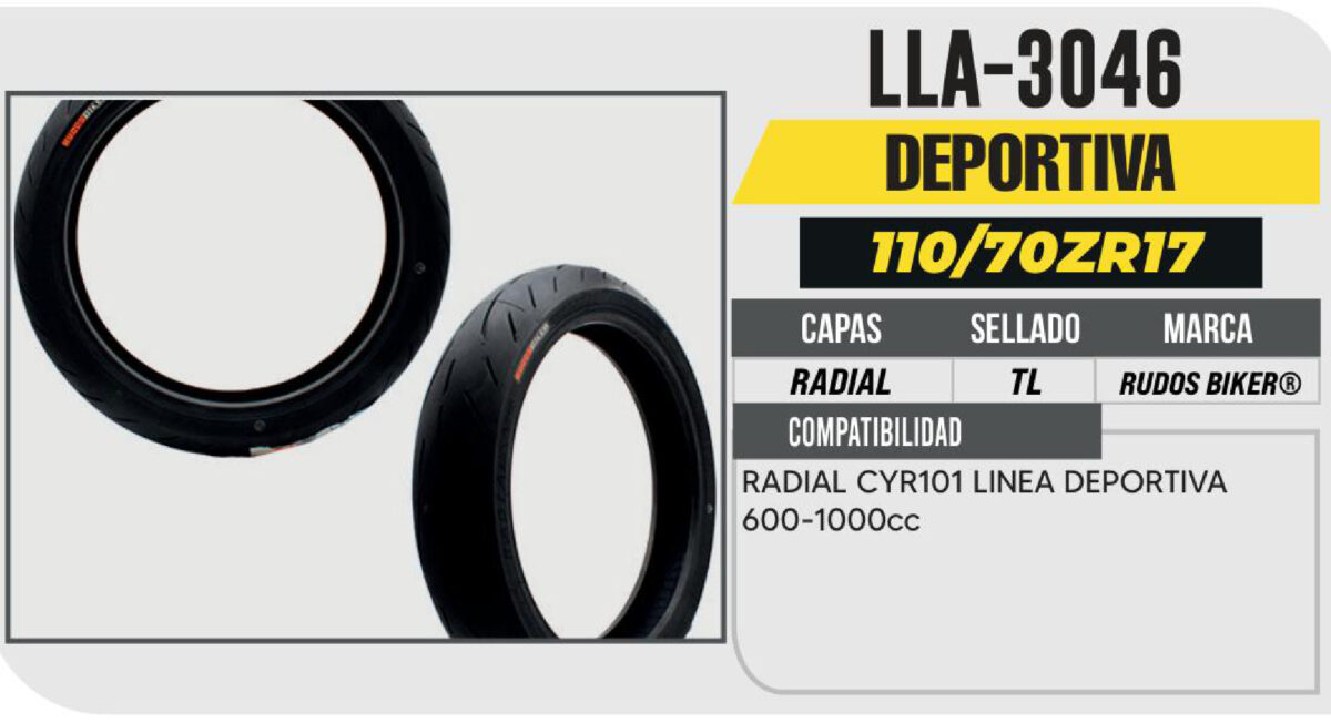 110/70 ZR17 RADIAL CYR101 CALLE NO USA CAMARA (TL) TRASERA