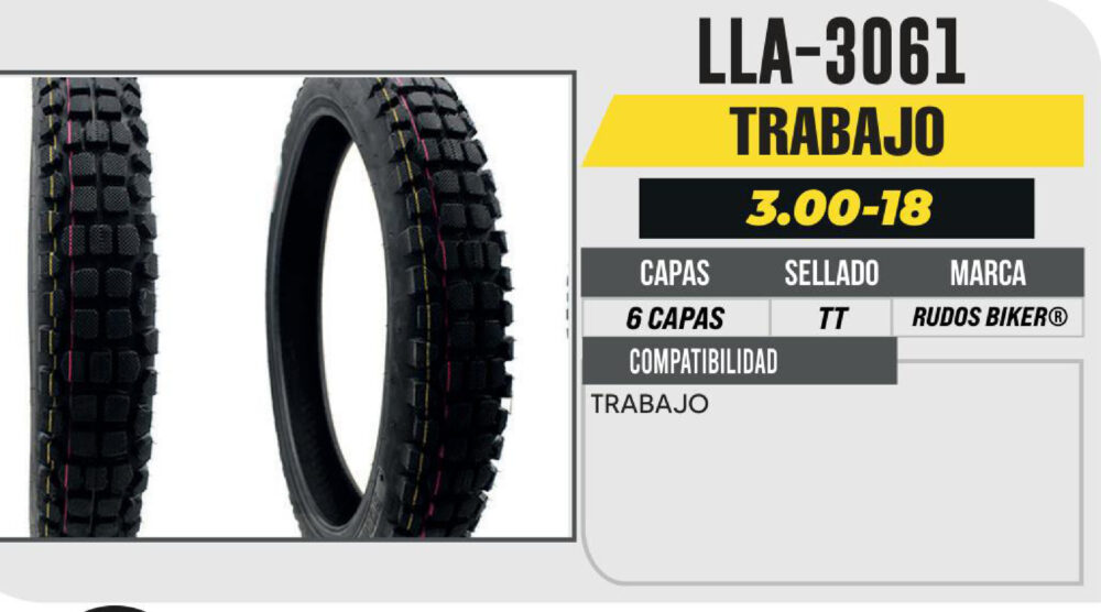3.00-18 P115 TRABAJO 6PR USA CAMARA (TT) TRASERA