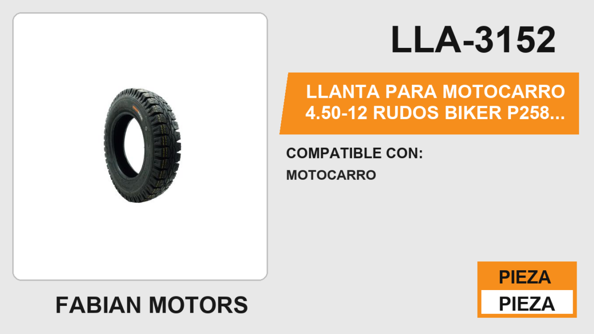 4.50-12 RUDOS BIKER P258 8PR USA CAMARA (TT)