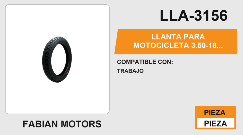 LLANTA PARA MOTOCICLETA 3.50-18 RUDOS BIKER P34 6PR USA CAMARA (TT)
