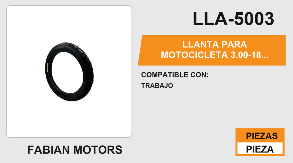 LLANTA PARA MOTOCICLETA 3.00-18 KIRUS T04 6PR USA CAMARA TT