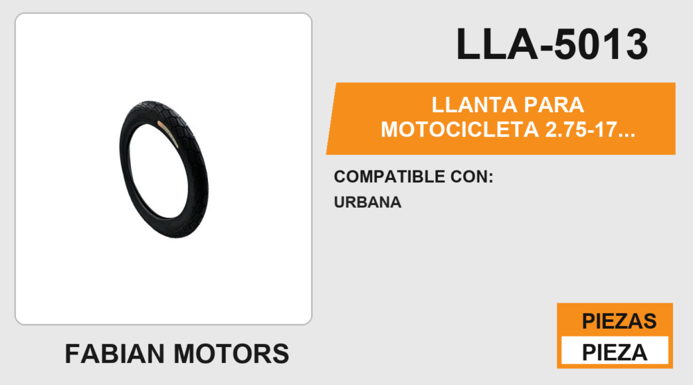 LLANTA PARA MOTOCICLETA 2.75-17 KIRUS T02 6PR USA CAMARA TT