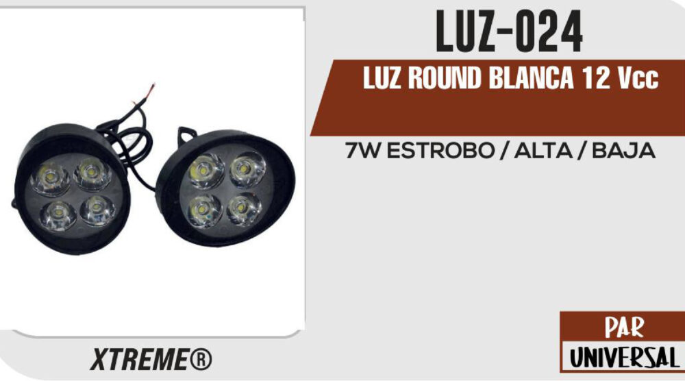 LUZ ROUND BLANCA 7W ESTROBO / ALTA / BAJA 12Vcc