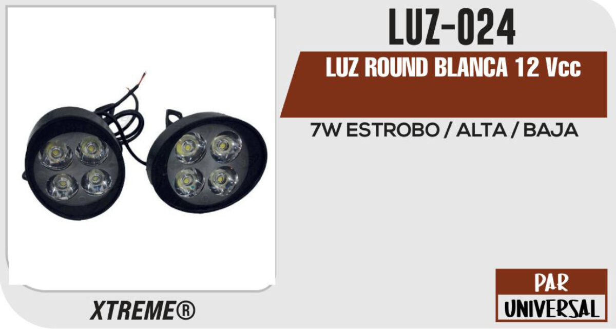 LUZ ROUND BLANCA 7W ESTROBO / ALTA / BAJA 12Vcc
