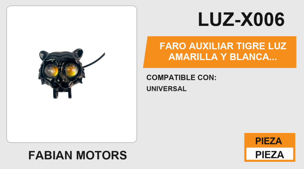 FARO AUXILIAR TIGRE LUZ AMARILLA Y BLANCA 12Vcc