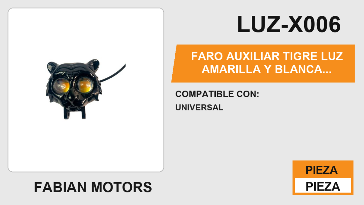 FARO AUXILIAR TIGRE LUZ AMARILLA Y BLANCA 12Vcc