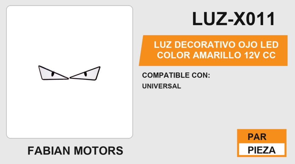 LUZ DECORATIVO OJO LED COLOR AMARILLO 12V cc