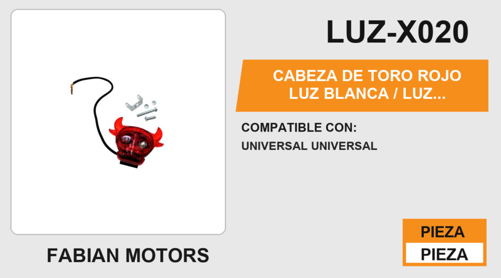 CABEZA DE TORO ROJO LUZ BLANCA / LUZ AMARILLA/ STROBO 12Vcc