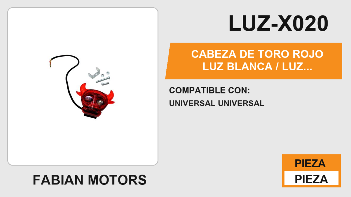 CABEZA DE TORO ROJO LUZ BLANCA / LUZ AMARILLA/ STROBO 12Vcc