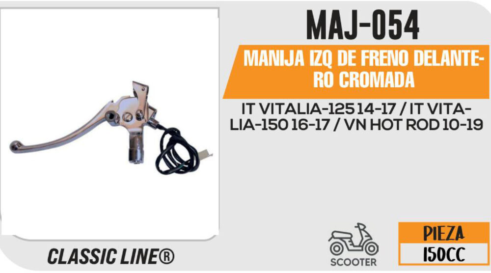 MANIJA IZQUIERDA DE FRENO TRASERO COMPLETA CROMADA