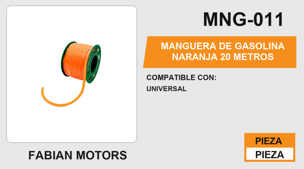 MANGUERA DE GASOLINA NARANJA 20 METROS UNIVERSAL