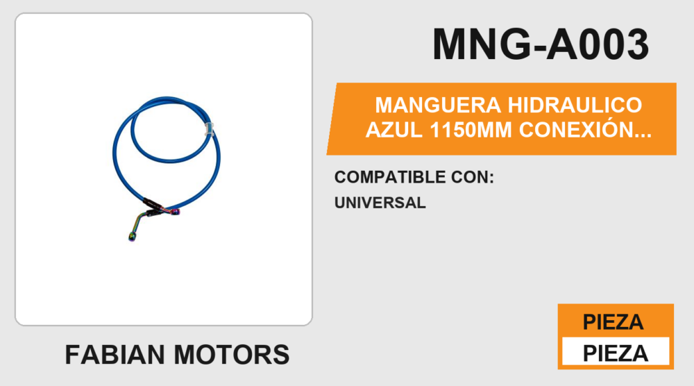 MANGUERA HIDRAULICO AZUL 1150mm CONEXIÓN EN TORNASOL