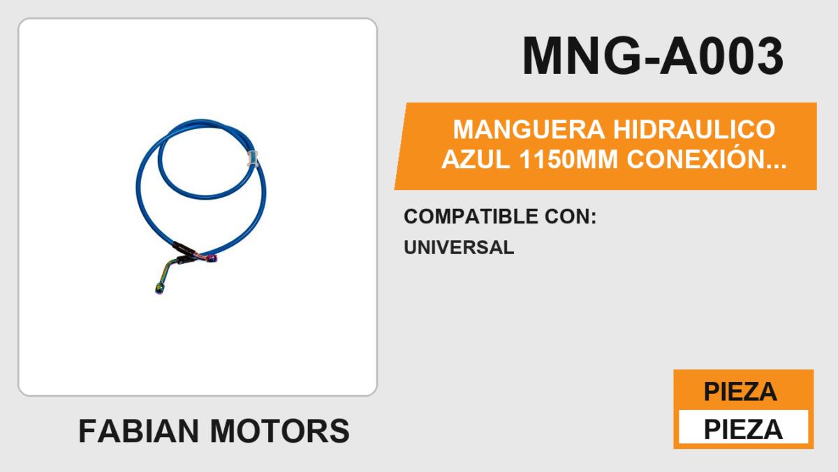 MANGUERA HIDRAULICO AZUL 1150mm CONEXIÓN EN TORNASOL