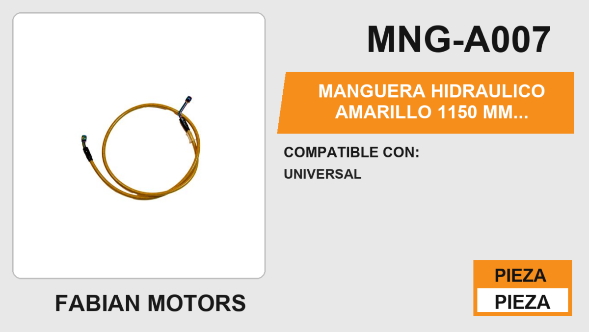 MANGUERA HIDRAULICO AMARILLO 1150 mm CONEXIÓN EN TORNASOL