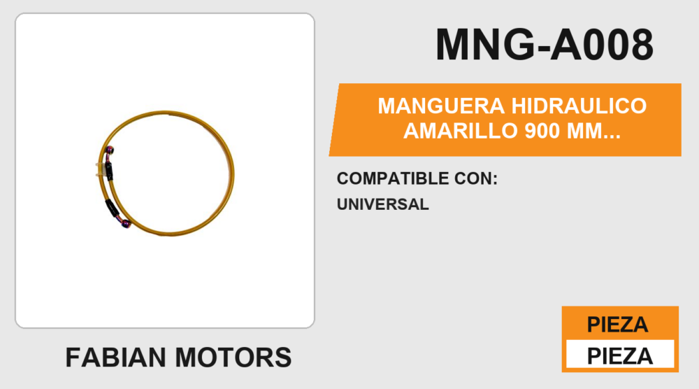 MANGUERA HIDRAULICO AMARILLO 900 mm CONEXIÓN EN TORNASOL