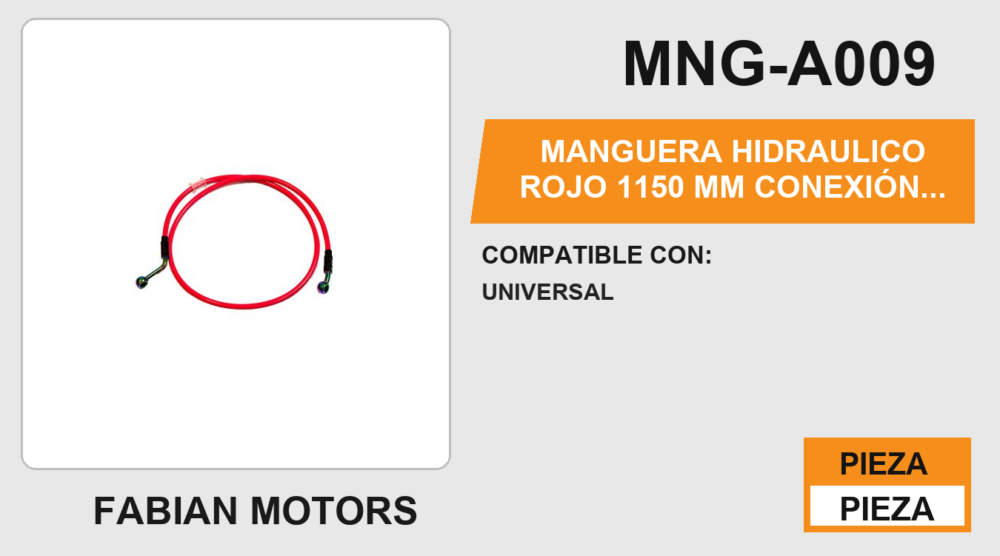 MANGUERA HIDRAULICO ROJO 1150 mm CONEXIÓN EN TORNASOL