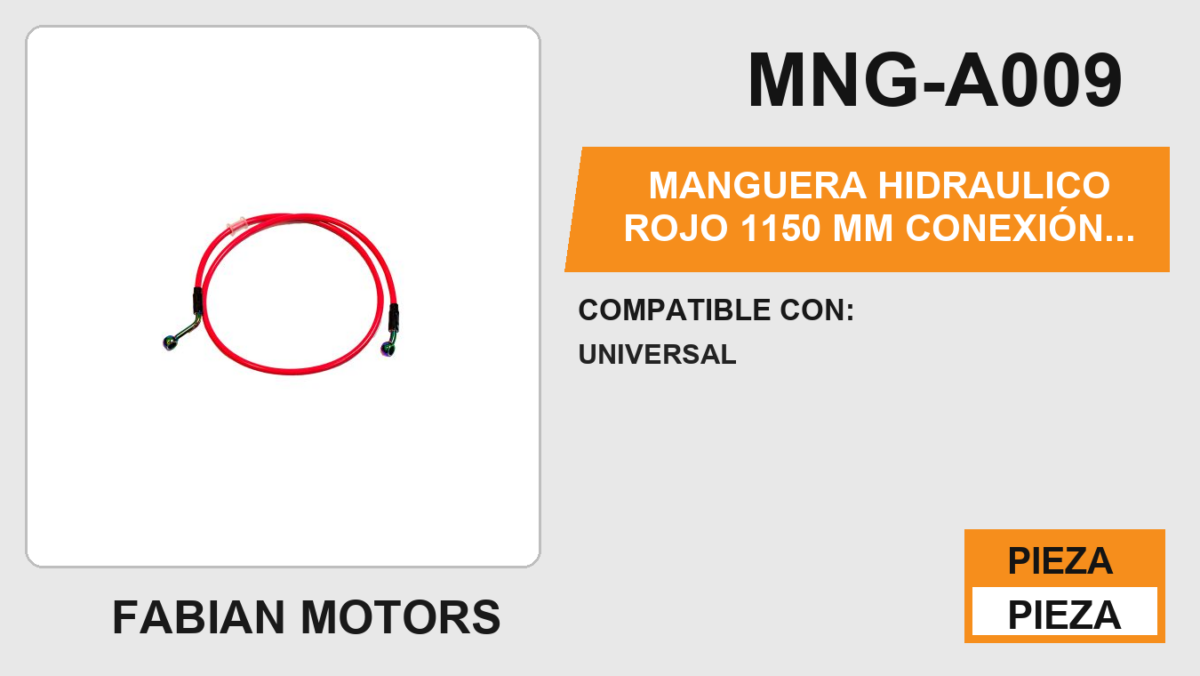 MANGUERA HIDRAULICO ROJO 1150 mm CONEXIÓN EN TORNASOL