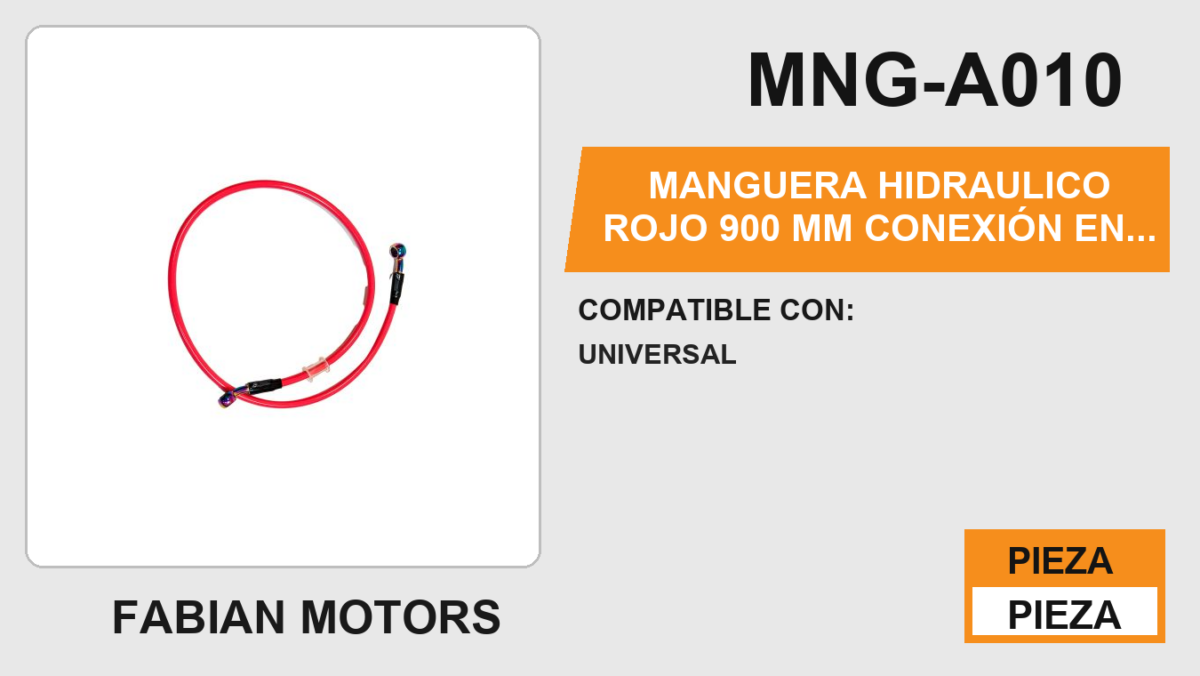 MANGUERA HIDRAULICO ROJO 900 mm CONEXIÓN EN TORNASOL