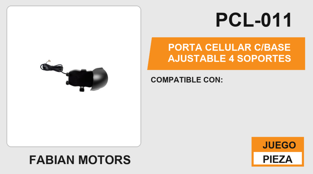 PORTA CELULAR C/BASE AJUSTABLE 4 SOPORTES PUESTO USB CON CARGA ENTRADA 12Vcc / SALIDA 5 Vcc / 3A / 15W CON CUBIERTA PROTECTORA
