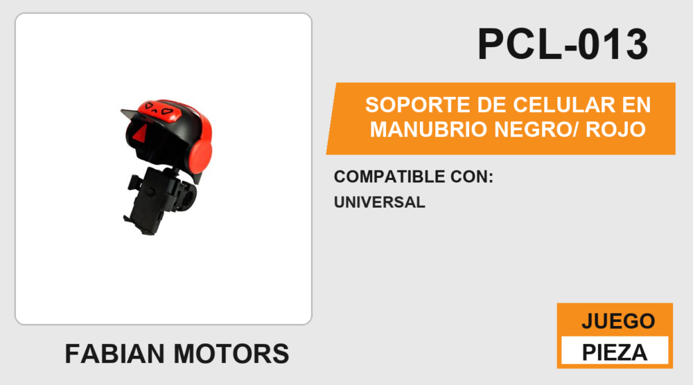 SOPORTE DE CELULAR EN MANUBRIO NEGRO/ ROJO