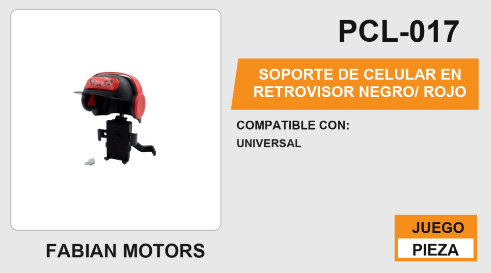 SOPORTE DE CELULAR EN RETROVISOR NEGRO/ ROJO