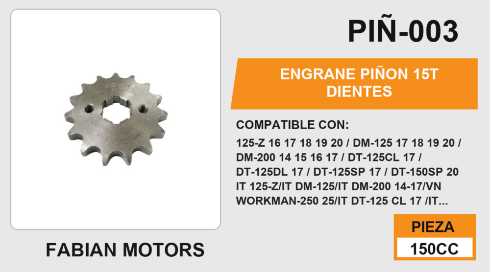 ENGRANE PIÑON 15T DIENTES