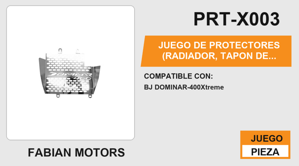 JUEGO DE PROTECTORES (RADIADOR, TAPON DE GASOLINA, LIQUIDO DE FRENO, ABRAZADERA DE MANUBRIO) ACERO INOXIDABLE
