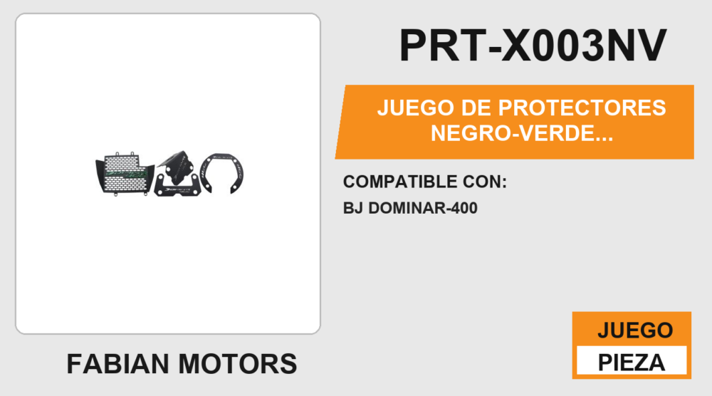 JUEGO DE PROTECTORES NEGRO-VERDE (RADIADOR, TAPON DE GASOLINA, LIQUIDO DE FRENO, ABRAZADERA DE MANUBRIO)BJ DOMINAR-400 ACERO INOXIDABLE
