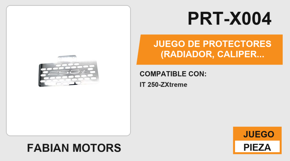 JUEGO DE PROTECTORES (RADIADOR, CALIPER, LIQUIDO DE FRENO, DEPOSITO TRASERO, ABRAZADERA DE MANUBRIO) ACERO INOXIDABLE
