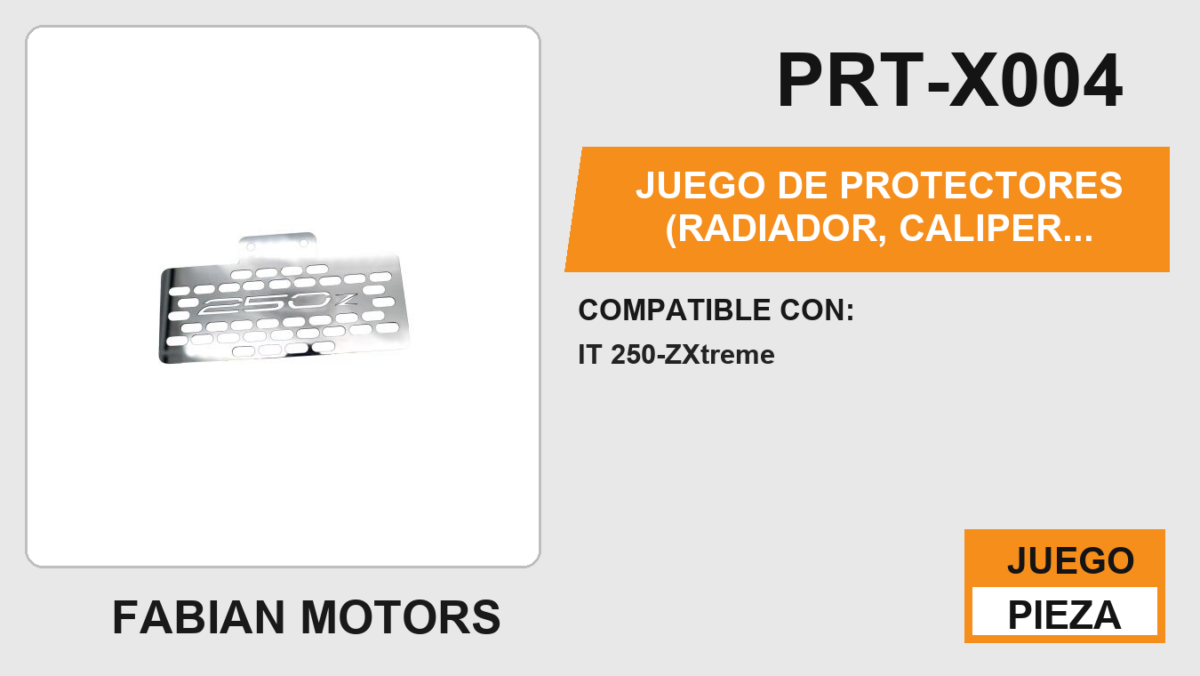JUEGO DE PROTECTORES (RADIADOR, CALIPER, LIQUIDO DE FRENO, DEPOSITO TRASERO, ABRAZADERA DE MANUBRIO) ACERO INOXIDABLE