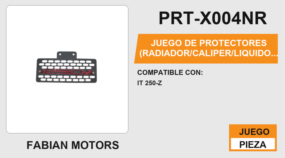 JUEGO DE PROTECTORES (RADIADOR, CALIPER, LIQUIDO DE FRENO, DEPOSITO TRASERO, ABRAZADERA DE MANUBRIO) ACERO INOXIDABLE