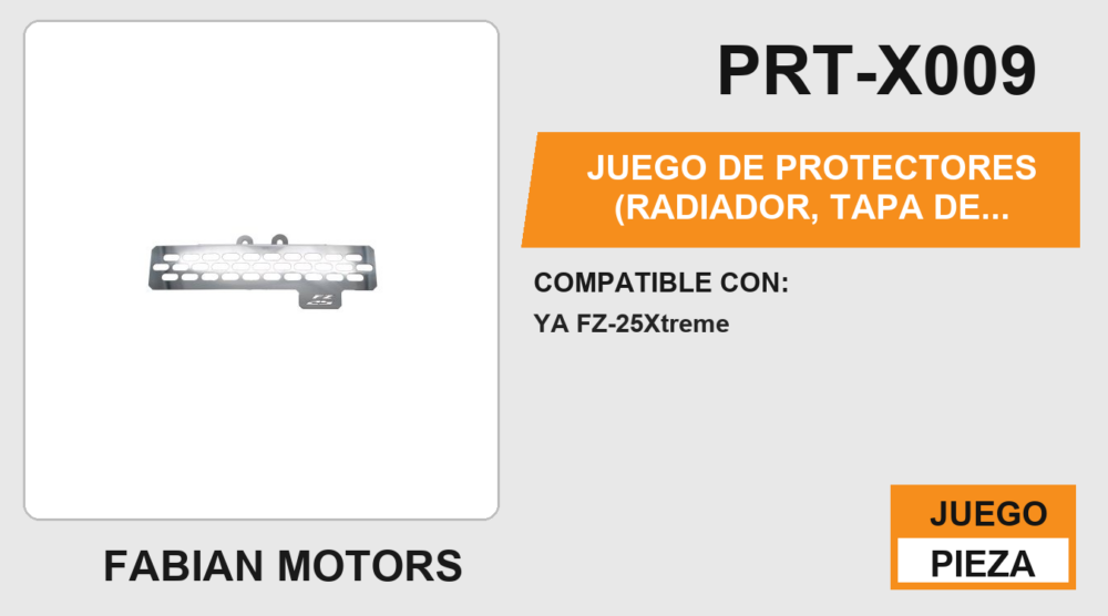JUEGO DE PROTECTORES (RADIADOR, TAPA DE GASOLINA, LIQUIDO DE FRENO, ABRAZADERA DE MANUBRIO, CALIPER) ACERO INOXIDABLE